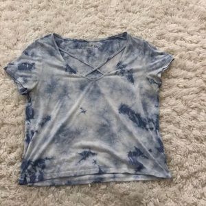 Tie dye crop top with cris cross neckline